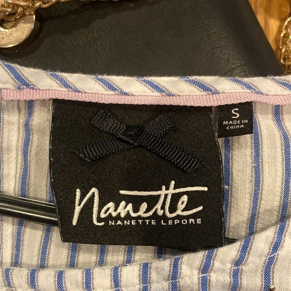 Nanette Lepore size small striped slit bell sleeved blouse with studded details - Picture 6 of 9